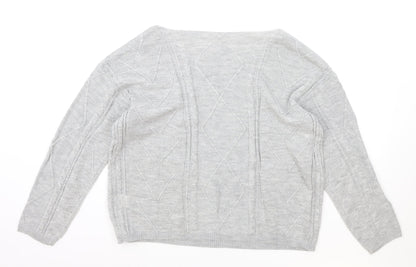 SheIn Womens Grey Scoop Neck Acrylic Pullover Jumper Size XL