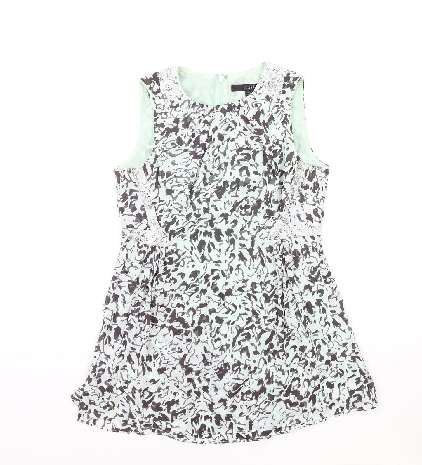 Coast Womens Green Geometric Polyester Basic Tank Size 6 Round Neck