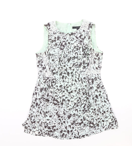 Coast Womens Green Geometric Polyester Basic Tank Size 6 Round Neck