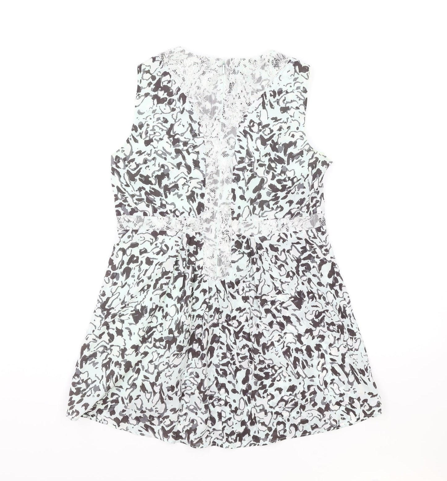 Coast Womens Green Geometric Polyester Basic Tank Size 6 Round Neck