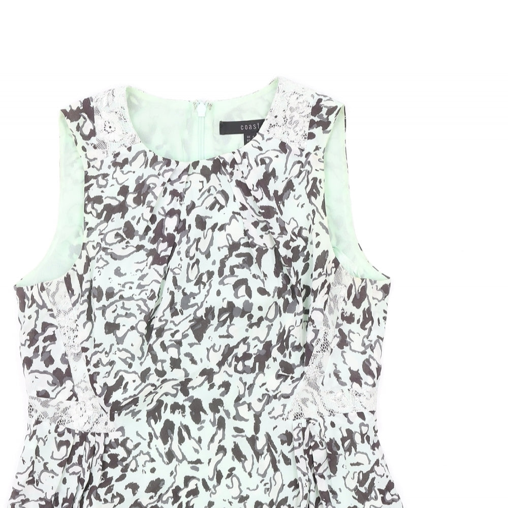 Coast Womens Green Geometric Polyester Basic Tank Size 6 Round Neck