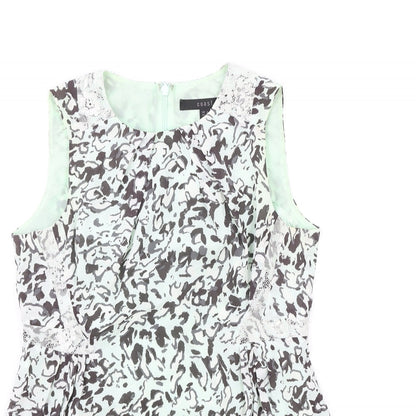 Coast Womens Green Geometric Polyester Basic Tank Size 6 Round Neck