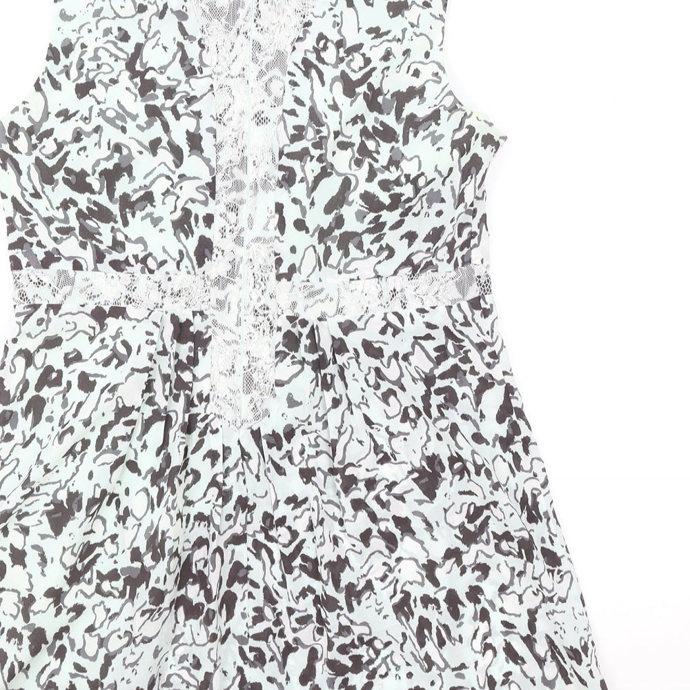 Coast Womens Green Geometric Polyester Basic Tank Size 6 Round Neck