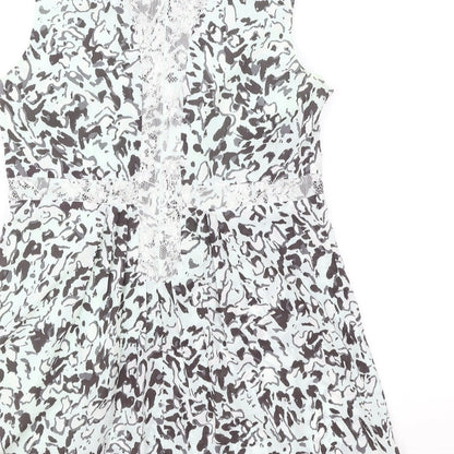 Coast Womens Green Geometric Polyester Basic Tank Size 6 Round Neck