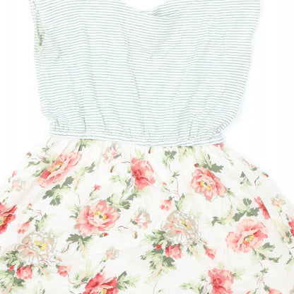 Rare Womens Multicoloured Floral Cotton Fit & Flare Size 10 Scoop Neck Pullover