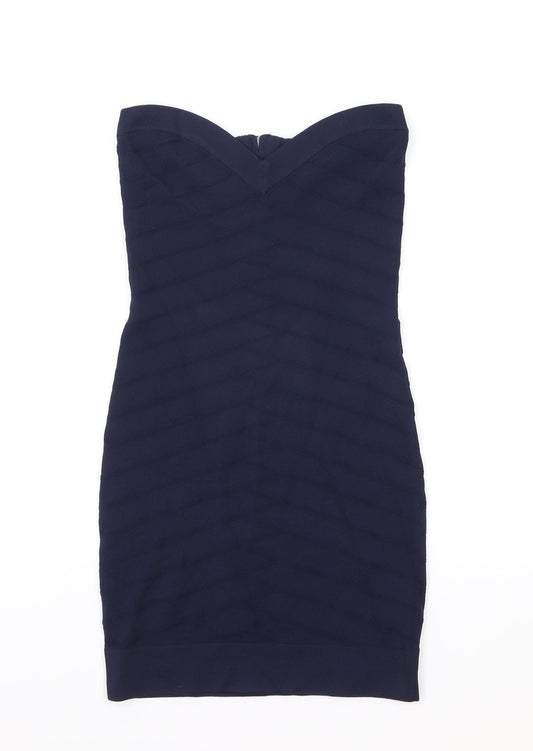 French Connection Womens Blue Viscose Bodycon Size 10 Sweetheart Zip