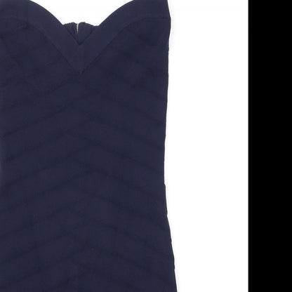 French Connection Womens Blue Viscose Bodycon Size 10 Sweetheart Zip