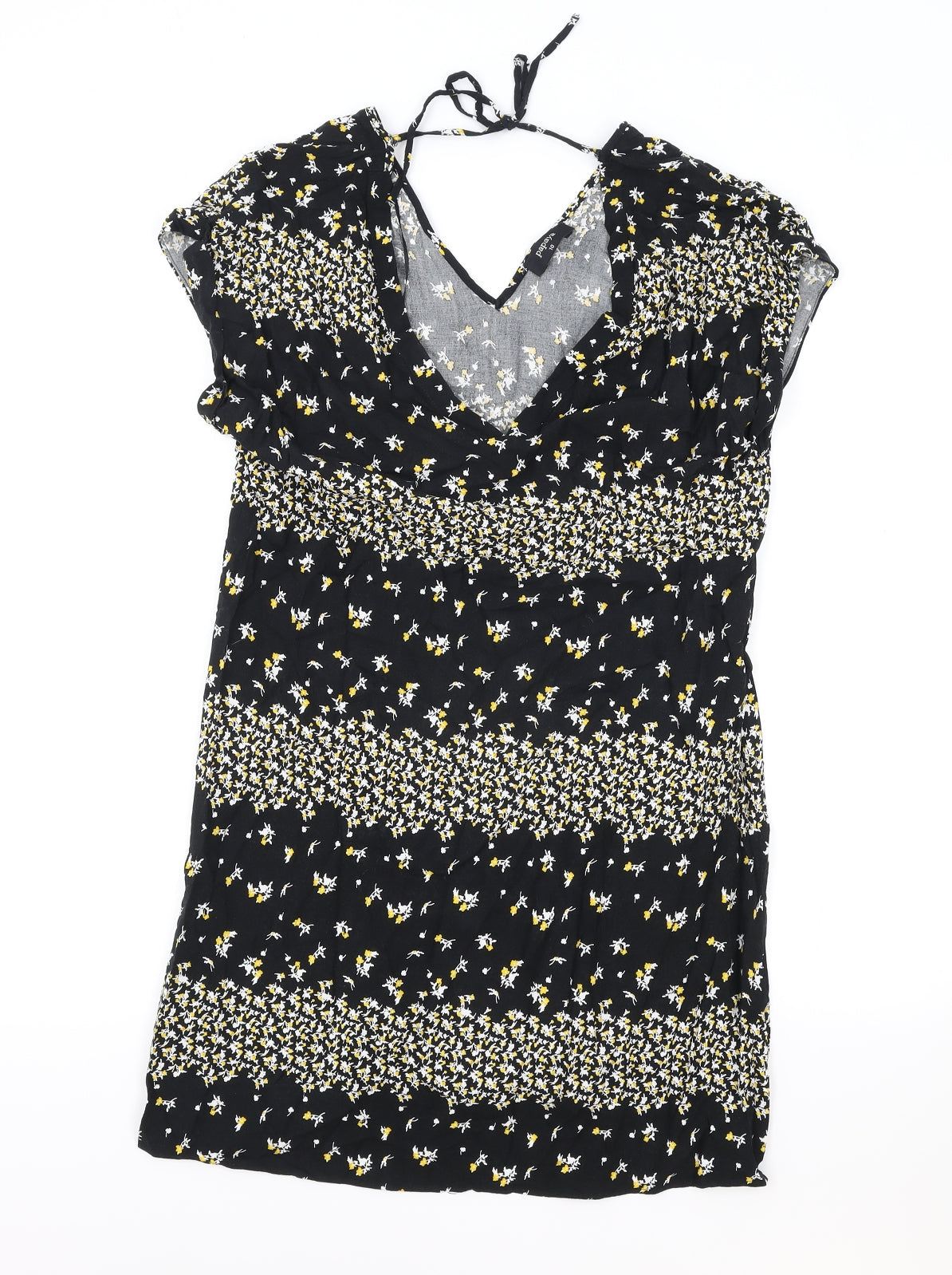 Papaya Womens Black Floral Viscose Shift Size 10 V-Neck Tie