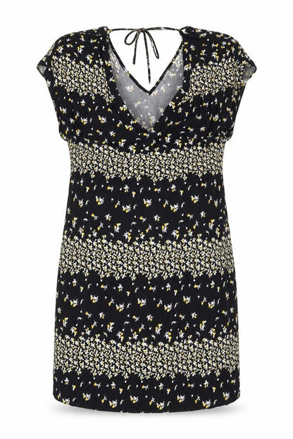 Papaya Womens Black Floral Viscose Shift Size 10 V-Neck Tie