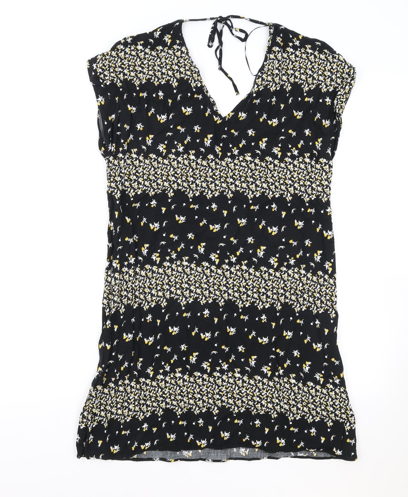 Papaya Womens Black Floral Viscose Shift Size 10 V-Neck Tie