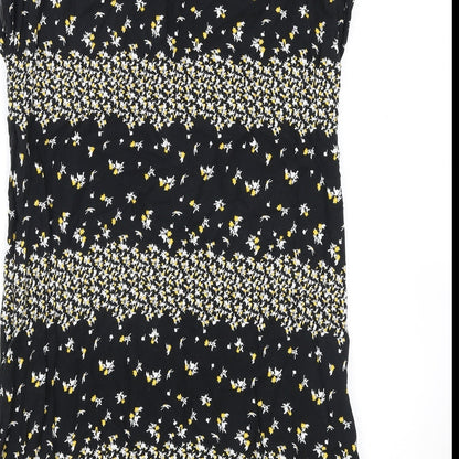 Papaya Womens Black Floral Viscose Shift Size 10 V-Neck Tie