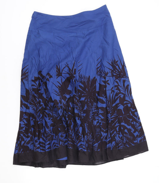 Monsoon Womens Blue Floral Cotton Swing Skirt Size 8 Zip