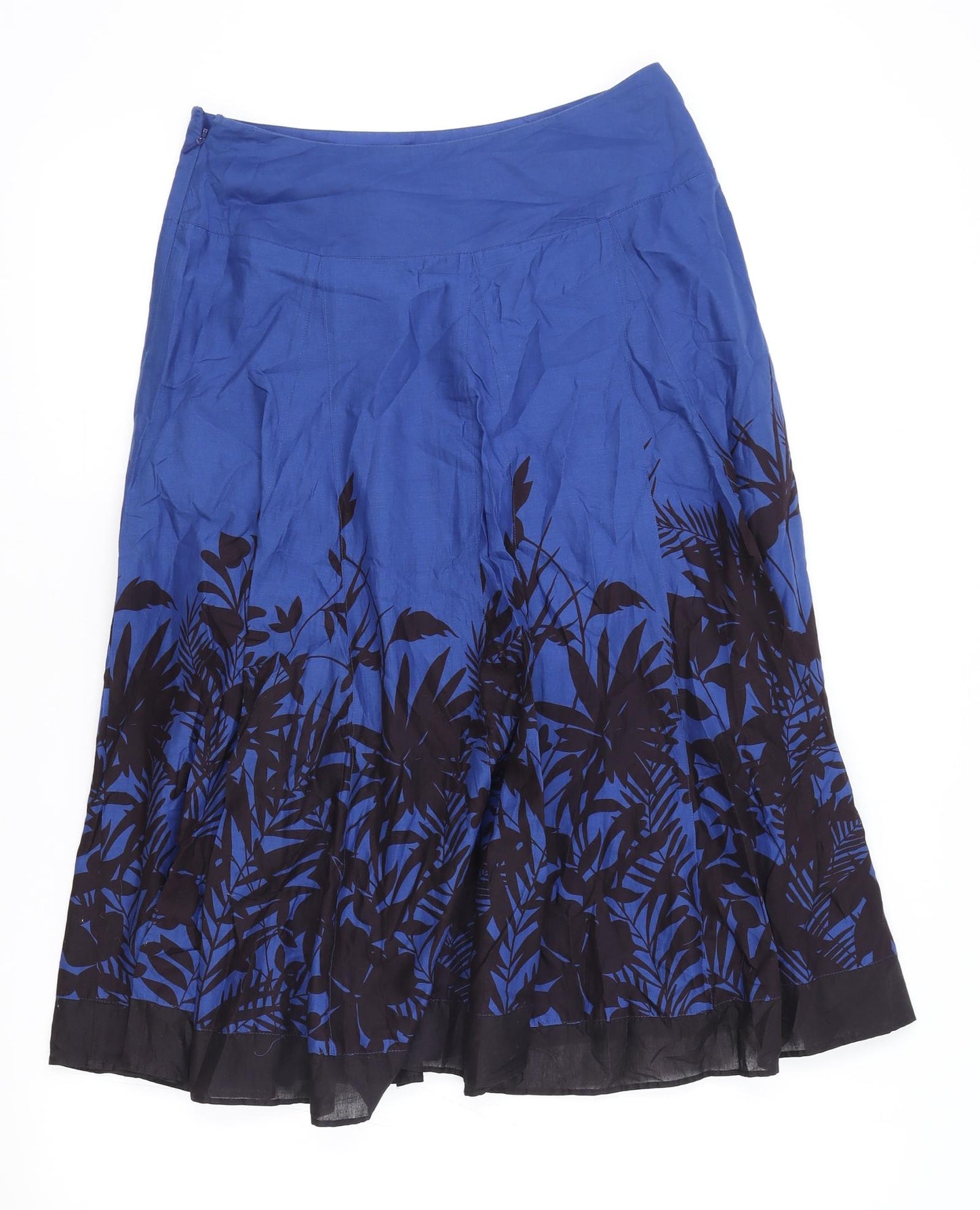 Monsoon Womens Blue Floral Cotton Swing Skirt Size 8 Zip