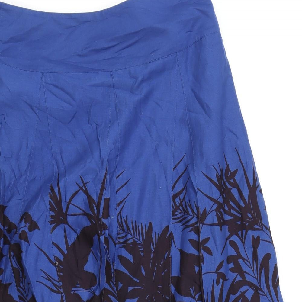 Monsoon Womens Blue Floral Cotton Swing Skirt Size 8 Zip