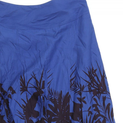 Monsoon Womens Blue Floral Cotton Swing Skirt Size 8 Zip