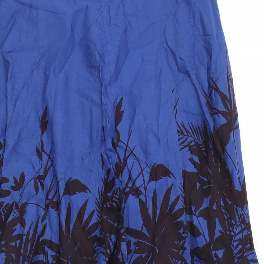 Monsoon Womens Blue Floral Cotton Swing Skirt Size 8 Zip