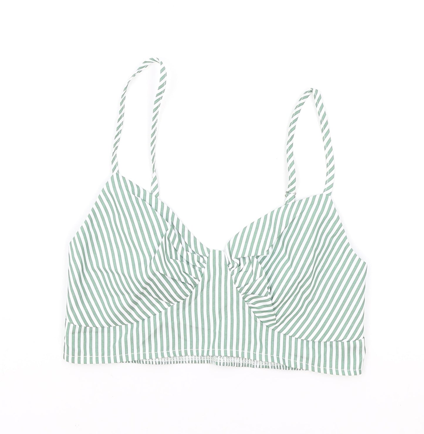 SheIn Womens Green Striped Polyester Cropped Tank Size M V-Neck - Shirred Back