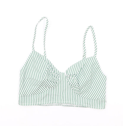 SheIn Womens Green Striped Polyester Cropped Tank Size M V-Neck - Shirred Back