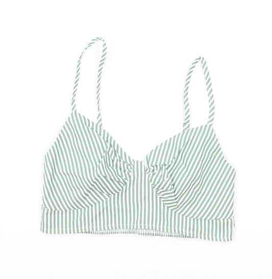 SheIn Womens Green Striped Polyester Cropped Tank Size M V-Neck - Shirred Back