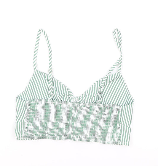 SheIn Womens Green Striped Polyester Cropped Tank Size M V-Neck - Shirred Back