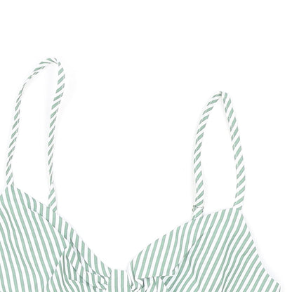 SheIn Womens Green Striped Polyester Cropped Tank Size M V-Neck - Shirred Back