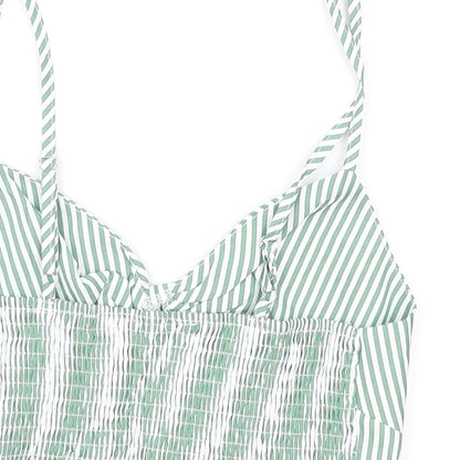 SheIn Womens Green Striped Polyester Cropped Tank Size M V-Neck - Shirred Back