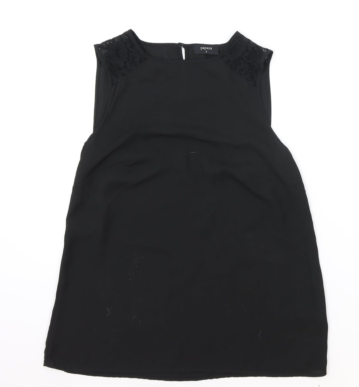 Matalan Womens Black Polyester Basic Blouse Size 8 Boat Neck - Lace Detail