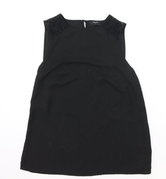 Matalan Womens Black Polyester Basic Blouse Size 8 Boat Neck - Lace Detail