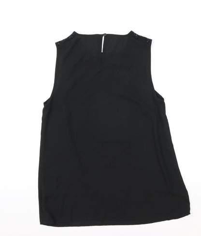 Matalan Womens Black Polyester Basic Blouse Size 8 Boat Neck - Lace Detail