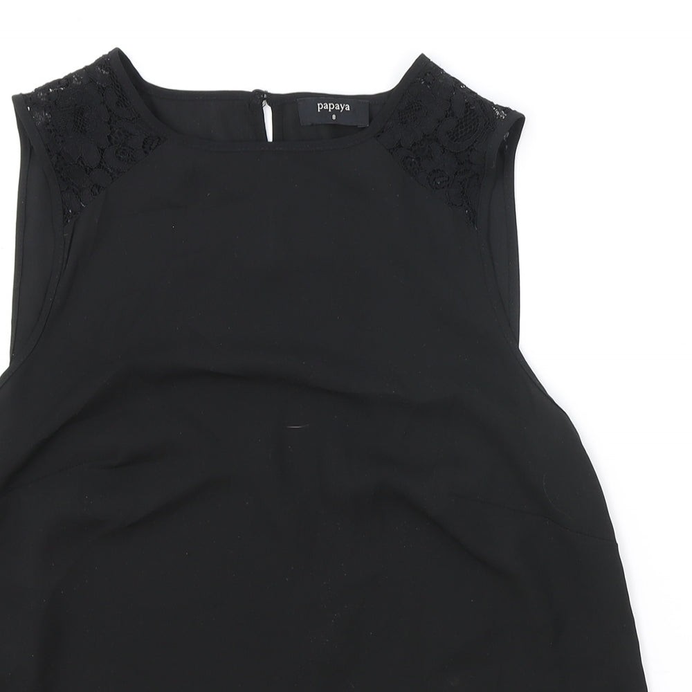 Matalan Womens Black Polyester Basic Blouse Size 8 Boat Neck - Lace Detail