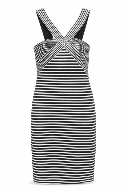 Madeline Womens Black Striped Polyester Bodycon Size 14 V-Neck Zip