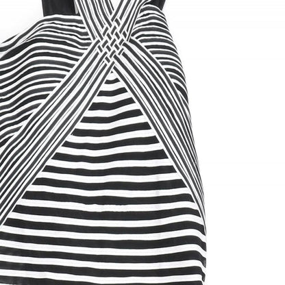 Madeline Womens Black Striped Polyester Bodycon Size 14 V-Neck Zip