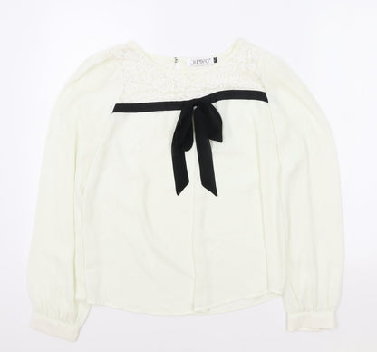 Jumpo Womens White Polyester Basic Blouse Size M Boat Neck