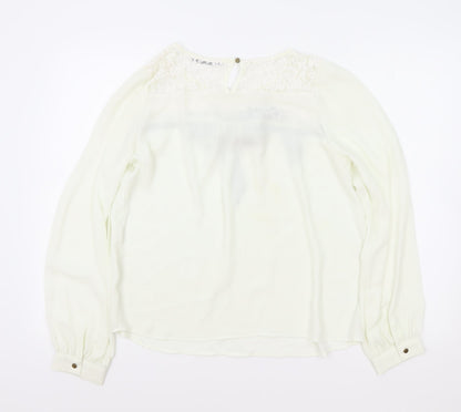 Jumpo Womens White Polyester Basic Blouse Size M Boat Neck