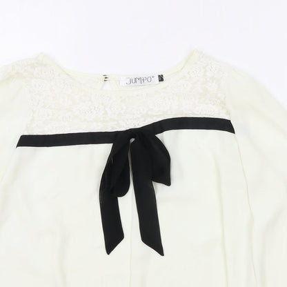 Jumpo Womens White Polyester Basic Blouse Size M Boat Neck