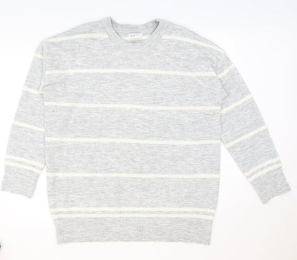 Papaya Womens Grey Round Neck Striped Acrylic Pullover Jumper Size L
