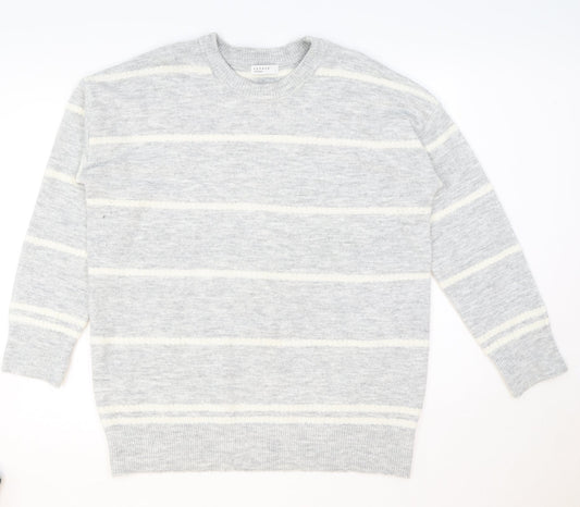 Papaya Womens Grey Round Neck Striped Acrylic Pullover Jumper Size L