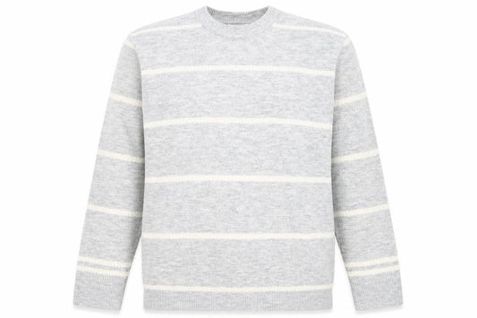 Papaya Womens Grey Round Neck Striped Acrylic Pullover Jumper Size L