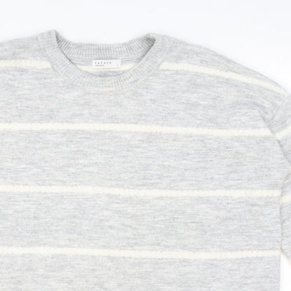 Papaya Womens Grey Round Neck Striped Acrylic Pullover Jumper Size L