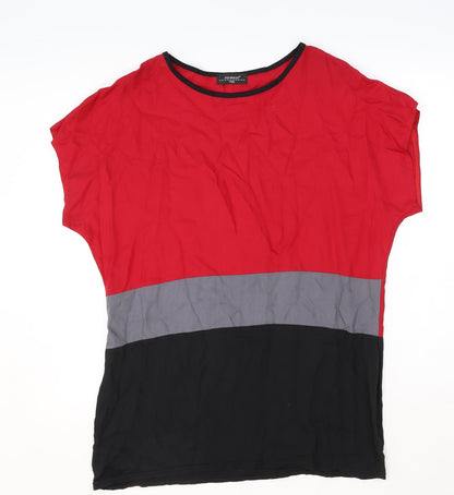 Pourquoi Womens Red Striped Viscose Basic T-Shirt Size XL Round Neck