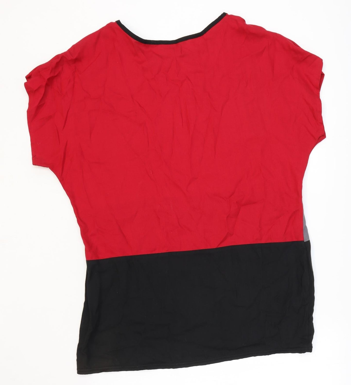 Pourquoi Womens Red Striped Viscose Basic T-Shirt Size XL Round Neck