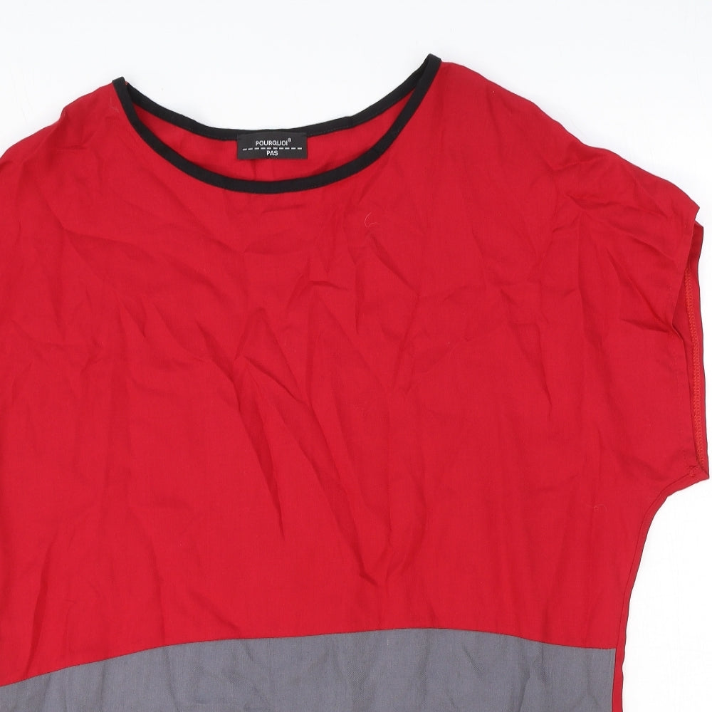 Pourquoi Womens Red Striped Viscose Basic T-Shirt Size XL Round Neck