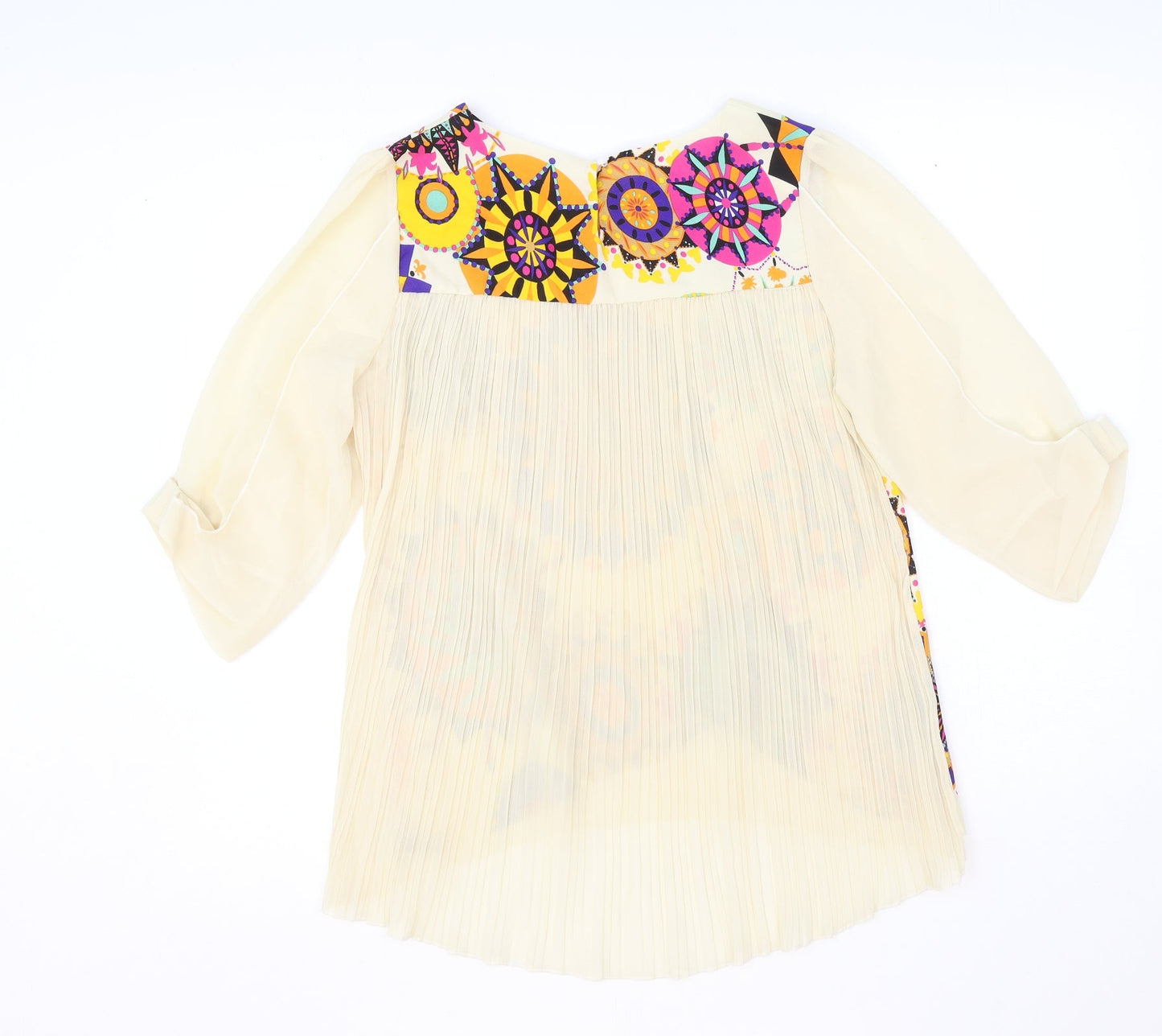 Perfect Fashion Womens Ivory Geometric Viscose Basic Blouse Size XL Boat Neck