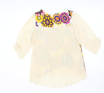 Perfect Fashion Womens Ivory Geometric Viscose Basic Blouse Size XL Boat Neck