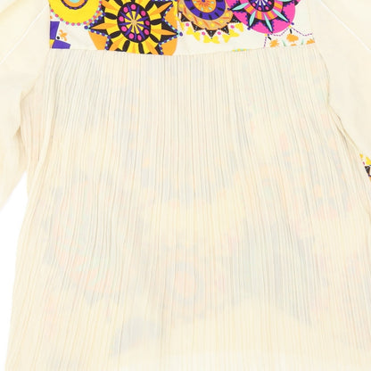 Perfect Fashion Womens Ivory Geometric Viscose Basic Blouse Size XL Boat Neck
