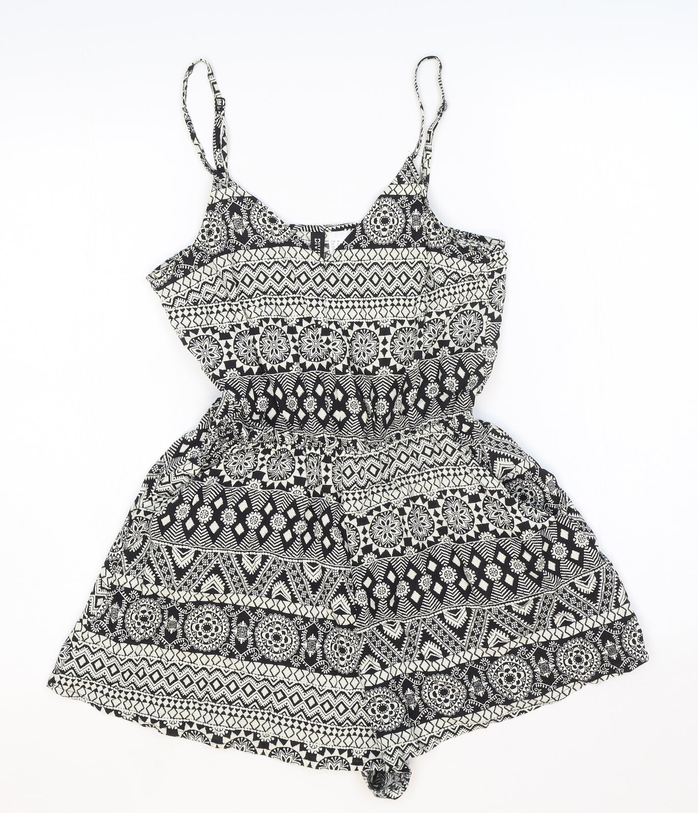 Divided Womens Black Geometric 100% Cotton Playsuit One-Piece Size 6 Pullover