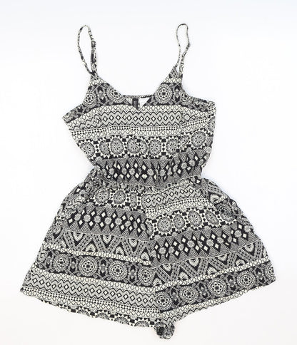 Divided Womens Black Geometric 100% Cotton Playsuit One-Piece Size 6 Pullover