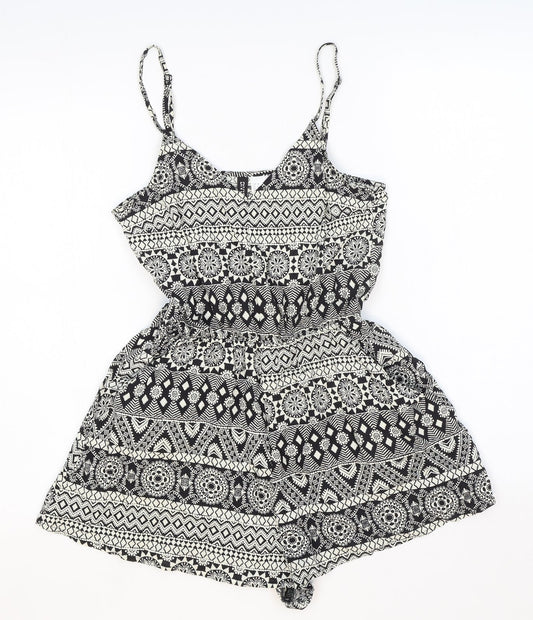 Divided Womens Black Geometric 100% Cotton Playsuit One-Piece Size 6 Pullover