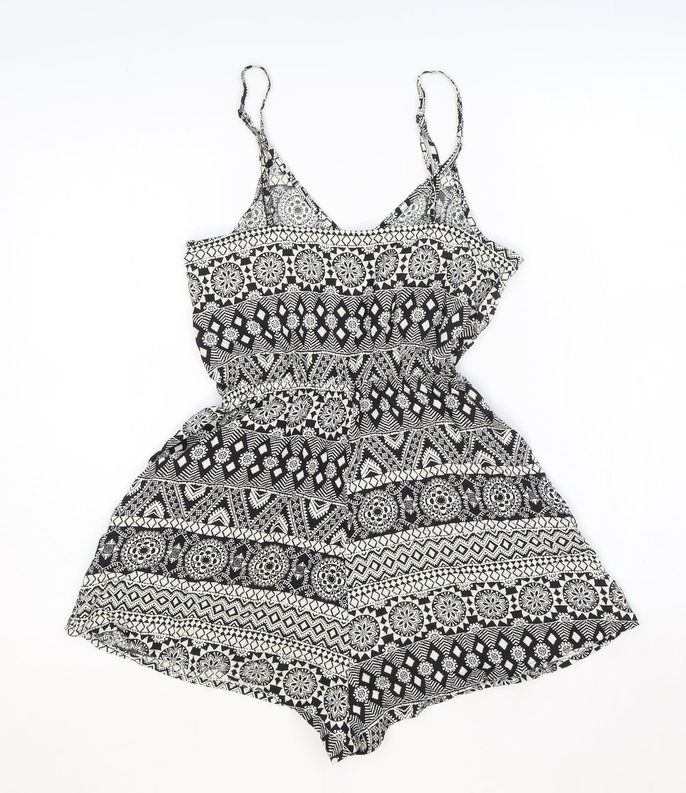 Divided Womens Black Geometric 100% Cotton Playsuit One-Piece Size 6 Pullover