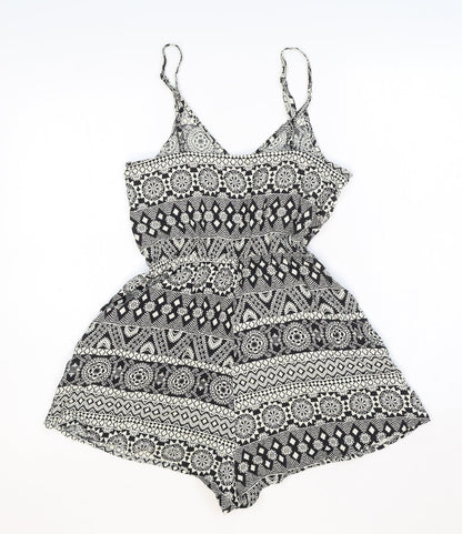 Divided Womens Black Geometric 100% Cotton Playsuit One-Piece Size 6 Pullover